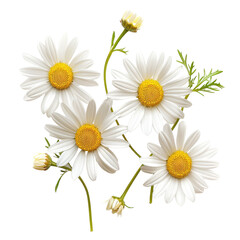 Fototapeta premium Bouquet of white daisies with yellow centers, isolated on black