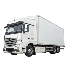 White truck with trailer isolated on transparent background PNG image, white truck and trailer illustration, isolated vehicle render, transportation vehicle on white background, truck and trailer art