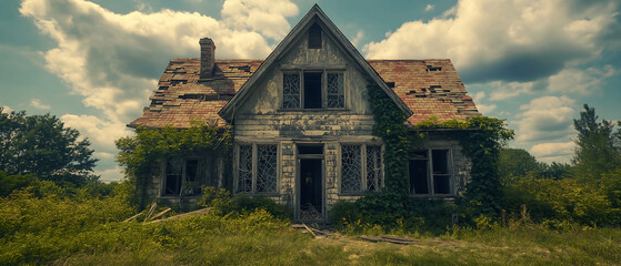 Abandoned house overgrown vintage building old architecture home decay
