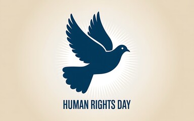Obraz premium Blue dove flying with human rights day text on a textured background