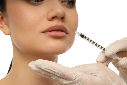 Expert gives filler injection, isolated on white, PNG