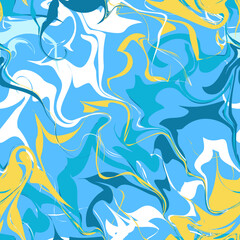Summer Marble Seamless Pattern - Tropical Zigzag Wave Vector Illustration Background in Yellow, Blue, and White, Inspired by Sound and Music Beats