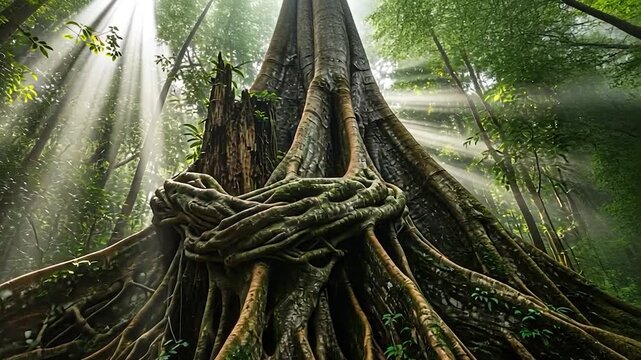 Majestic Tree Roots in Sunlit Forest