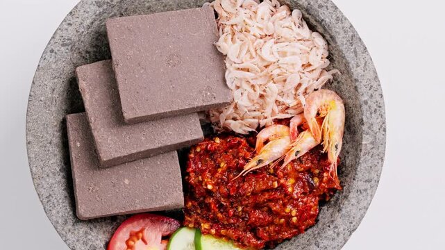 Homemade Sambal Terasi, Traditional Spicy Indonesian Chili Paste with Shrimp Paste and Fresh Red Chili