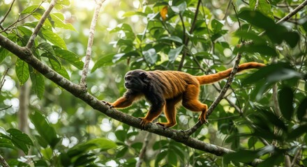 Obraz premium Monkey on branch in lush forest