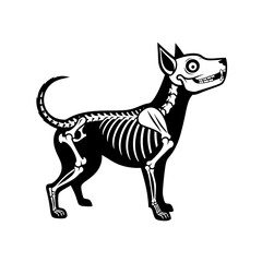 Fototapeta premium Dog Skeleton Black and White Silhouette Anatomical Details Halloween Theme Spooky high quality professional