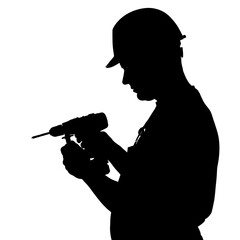 Construction worker silhouette holding drill tool industrial occupation high quality professional