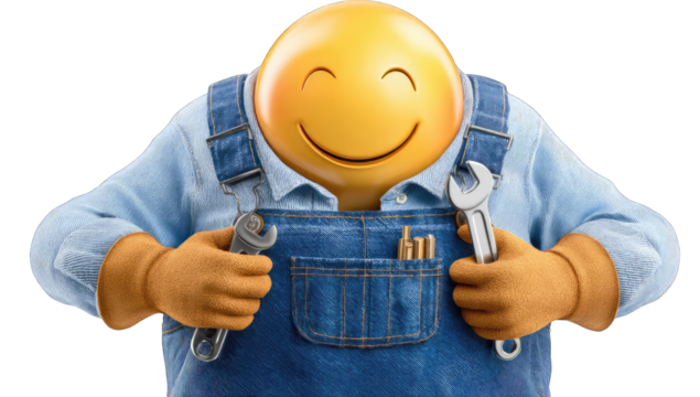 Smiling mechanic figure in overalls