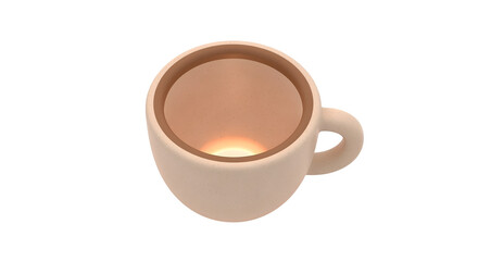 Cream-colored ceramic coffee cup filled with hot coffee on Transparent Background