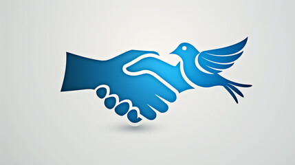 Handshake symbol with a peace dove, clean background, minimalistic vector style, International Day of Neutrality logo, flat colors, simple and modern design.