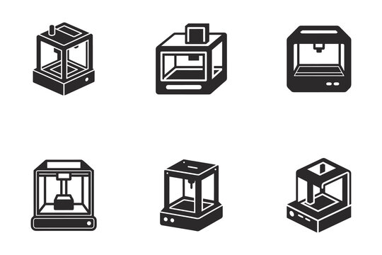 set of 3d printer icon vector Silhouette illustration Isolated on White Background
