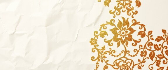 Elegant gold floral pattern on textured white paper background, exquisite decorative design