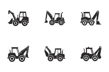 Fototapeta premium set of backhoe loader icon vector Silhouette illustration Isolated on White Background