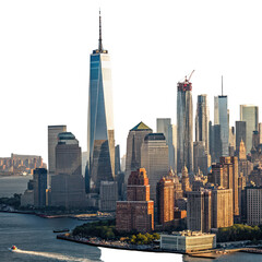 Fototapeta premium Panoramic view of Manhattan New York skyline no background PNG image cityscape view skyline panorama urban architecture NYC high-rise buildings city skyline transparent background image