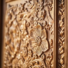 Ornate wooden door with intricate floral carvings