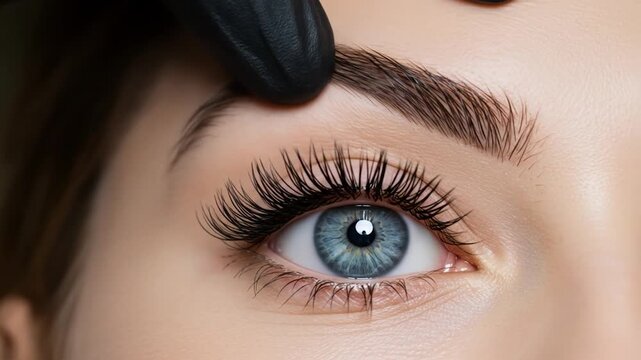 Eyebrow lamination close up procedure cosmetics beauty and skin care treatment for woman