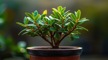 Obraz premium Close-up of a vibrant bonsai plant in a pot.