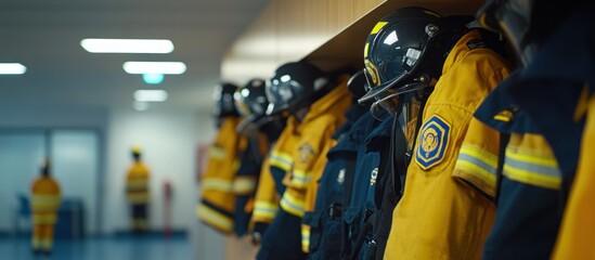 Firefighter gear hanging in locker room