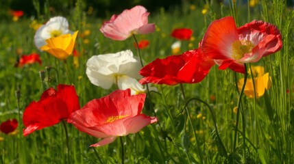 Fototapeta premium flowers,field,botanical,petals,grass,plants,colorful,garden,green,outdoor,spring,warmth,nature,foliage,summer,season,bloom,beauty,floral,leaves