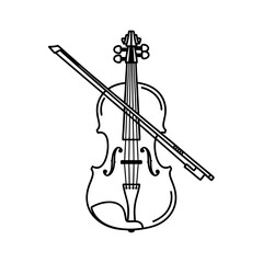 Fototapeta premium Black and white line art illustration of a classical violin with a bow.