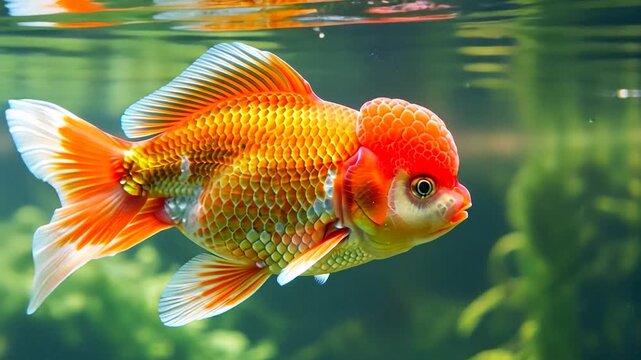 Oranda Goldfish Swimming in Aquarium Tank