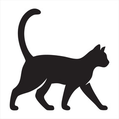 A striking black silhouette of a cat in mid-stride, showcasing its elegant form and curved tail