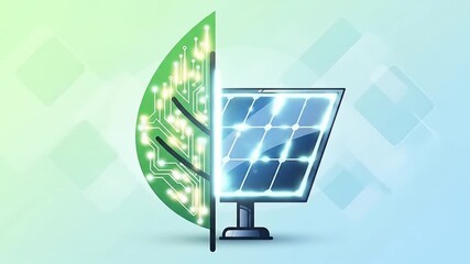 Digital Earth Concept Illustration Showing Green Circuit Board and Solar Panel in Split View - Powered by Adobe