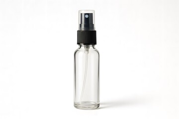 Fototapeta premium Medium Elegant Clear Glass Spray Bottle with Black Cap for Cosmetic Packaging Mockup