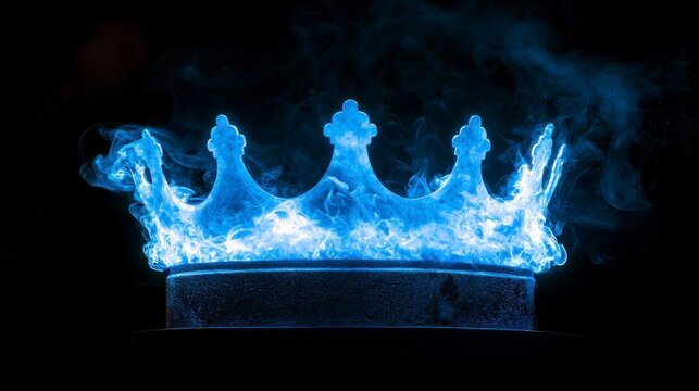 Crown shape made of blue fire and smoke on black