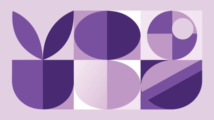 Obraz premium Abstract geometric composition with purple circles and shapes on a light purple background pattern