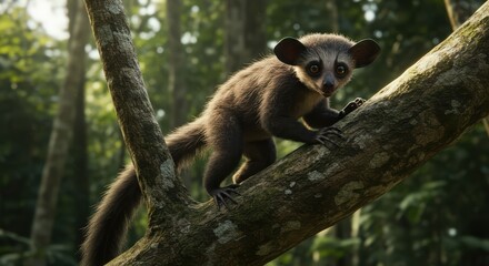 Obraz premium Small furry animal perched on tree branch