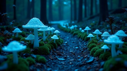 Mushroom Path in Forest