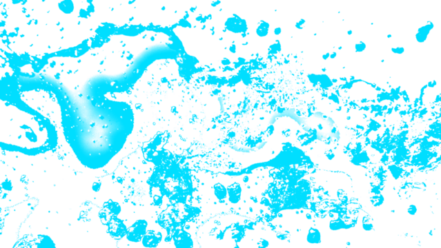 Abstract cyan liquid splatter or ink splash texture. Isolated messy paint spray PNG clip art on a transparent background for a grunge background or creative modern design.