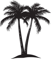 Silhouette of tropical palm trees against a summer sky on an isolated beach