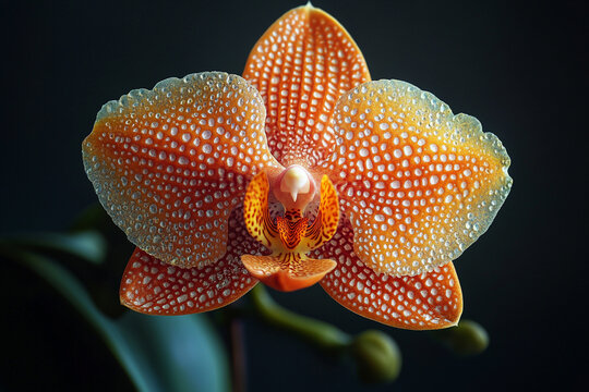 Beautiful Orchid Bloom in Full Detail Against Dramatic Black Backdrop