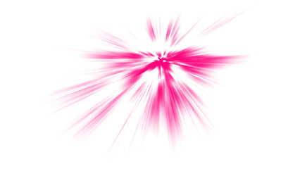 Vibrant pink light explosion or starburst effect. Isolated magenta radial flash PNG clip art on a transparent background for a party flyer, sale sticker, or energetic design.