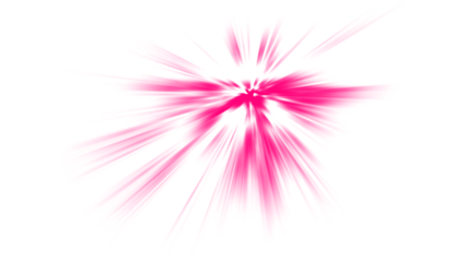 Vibrant pink light explosion or starburst effect. Isolated magenta radial flash PNG clip art on a transparent background for a party flyer, sale sticker, or energetic design.