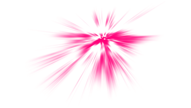 Vibrant pink light explosion or starburst effect. Isolated magenta radial flash PNG clip art on a transparent background for a party flyer, sale sticker, or energetic design.