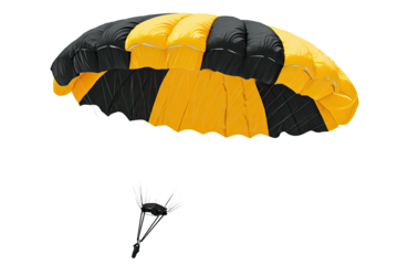 Open parachute, yellow and black striped
