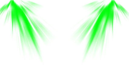 Vibrant green spotlights shining up from below. Isolated neon lime light beam PNG overlay effect on...