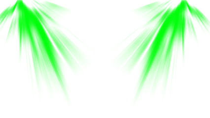 Vibrant green spotlights shining up from below. Isolated neon lime light beam PNG overlay effect on a transparent background for a tech presentation, sci-fi scene, or party flyer.