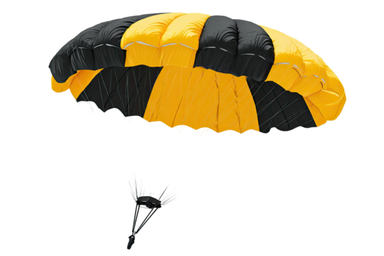 Open parachute, yellow and black striped
