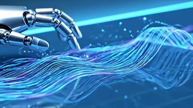 Robotic Hand Creating Digital Data Waves | AI & Future Technology Concept Animation
