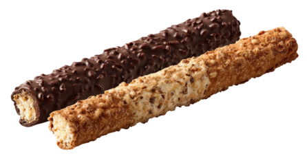 Two chocolate-covered wafer sticks, one dark chocolate, one light