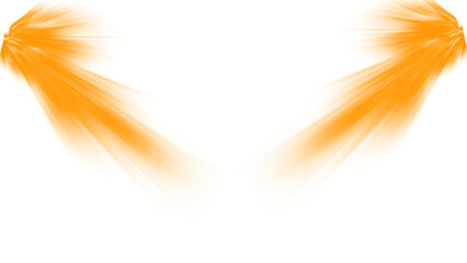 Golden orange spotlights shining from above. Isolated warm light beam PNG overlay effect on a transparent background for an award show, presentation, or festive design.