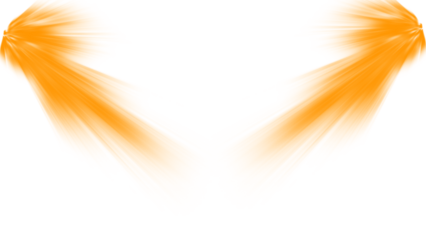 Golden orange spotlights shining from above. Isolated warm light beam PNG overlay effect on a transparent background for an award show, presentation, or festive design.