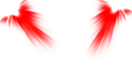 Red spotlights shining from above. Isolated light beam overlay effect PNG on a transparent background for a stage design, cinema poster, or presentation highlight.