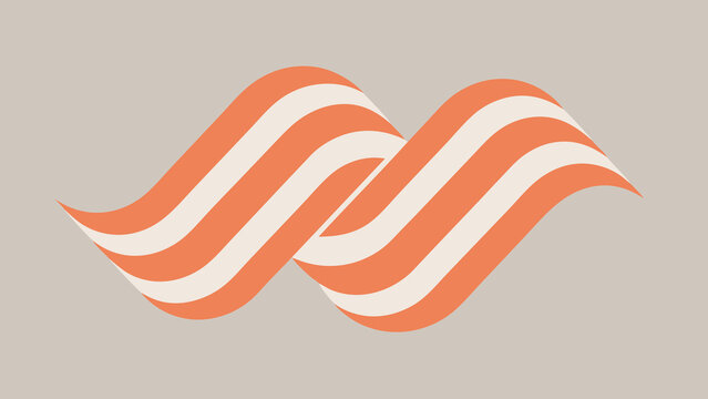 Abstract Interlocking Waves in Orange and Cream on Gray Background flowing curve