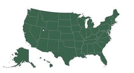 Obraz premium United States of America Map in Green A Detailed Illustration of the USA with States Outline