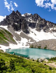 Mountain lake under a blue sky